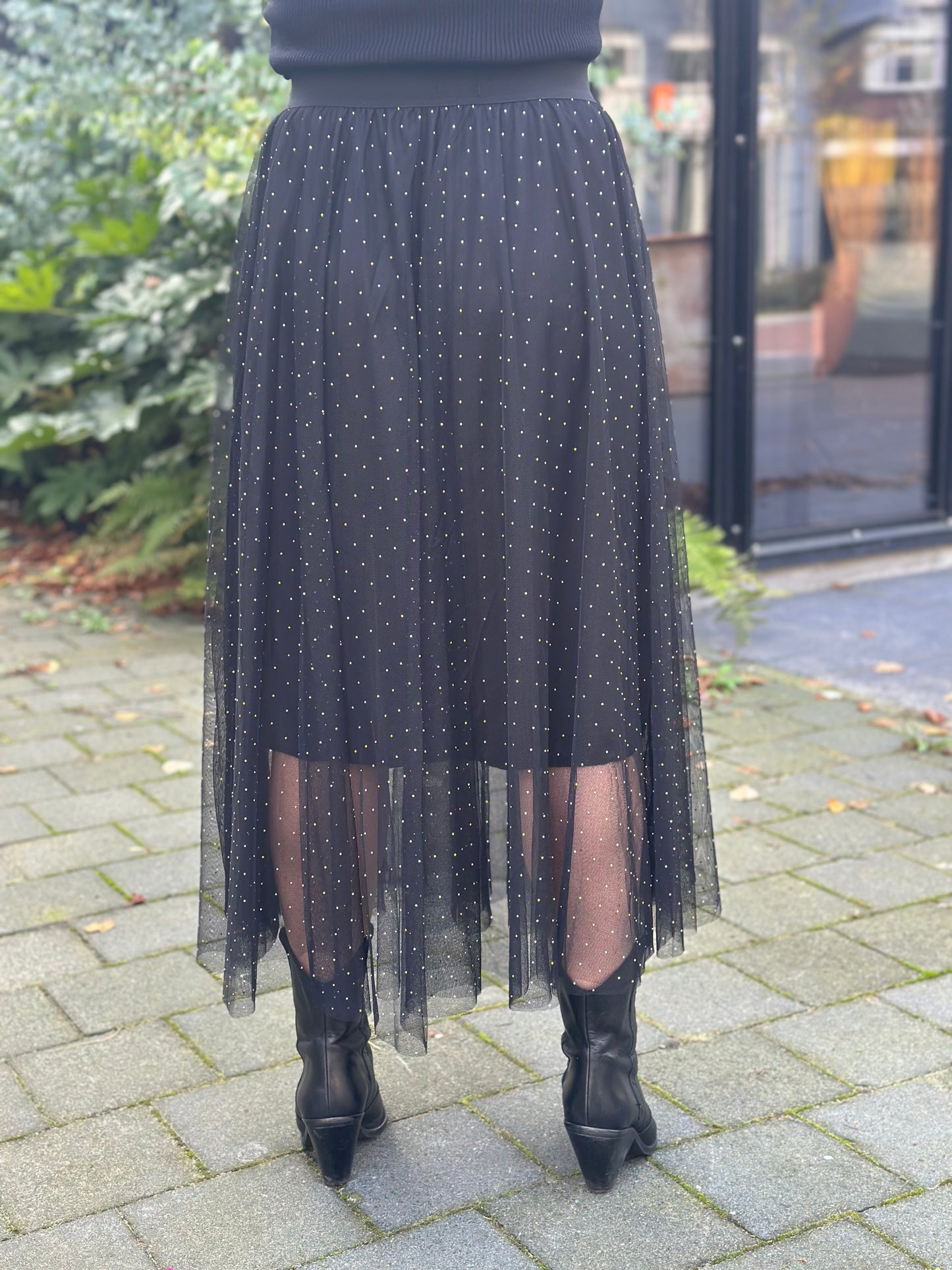 tulle strass rok zwart