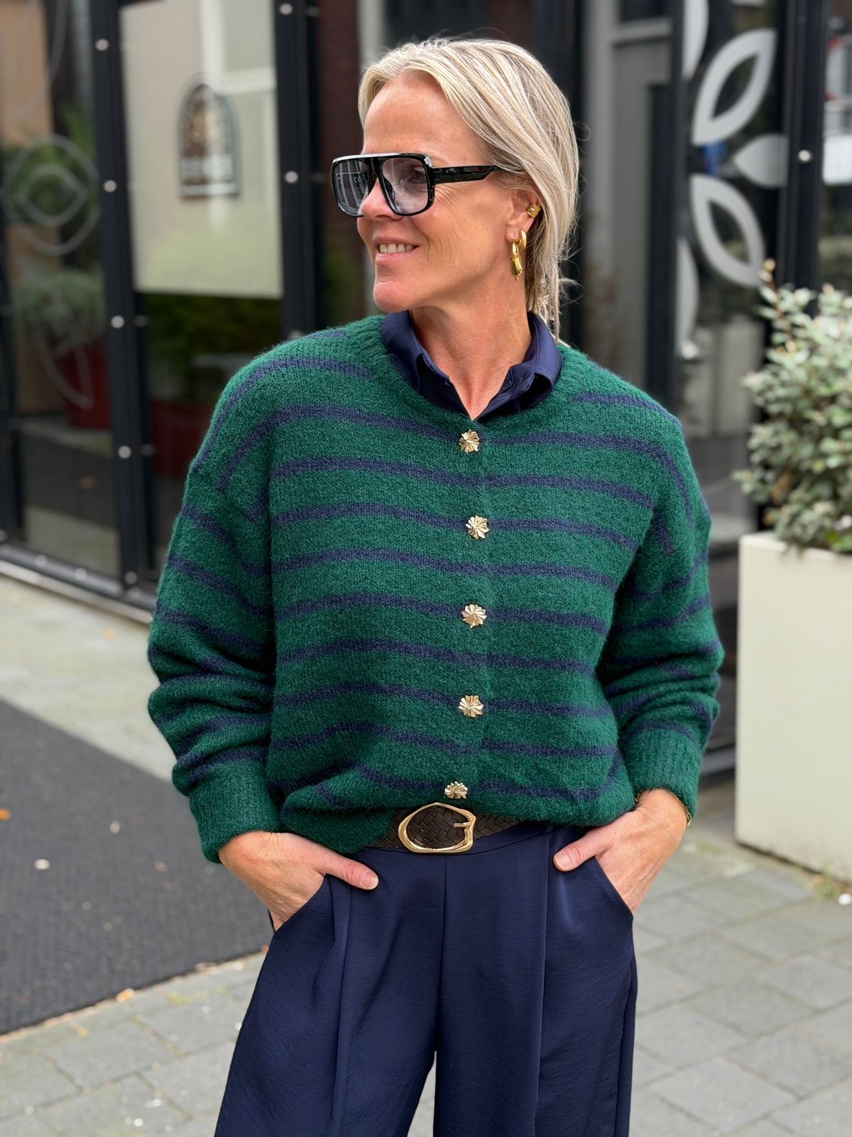 Cardigan Stripe green navy