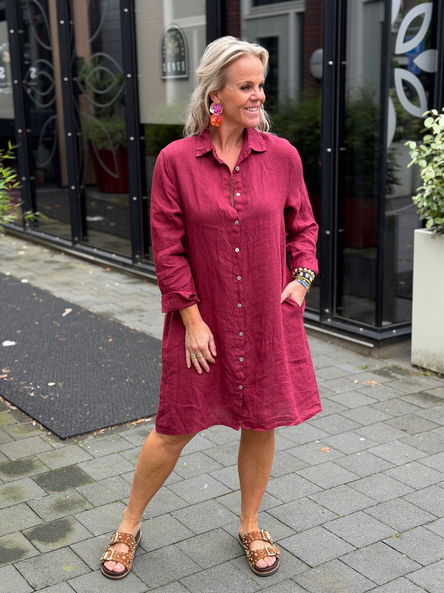 Linnen blouse jurk Lia Bordeaux