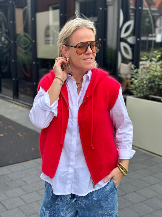 Mohair mix hoodie vest rood