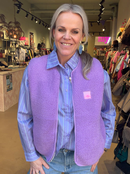 Dubbelzijdige teddy bodywarmer lila