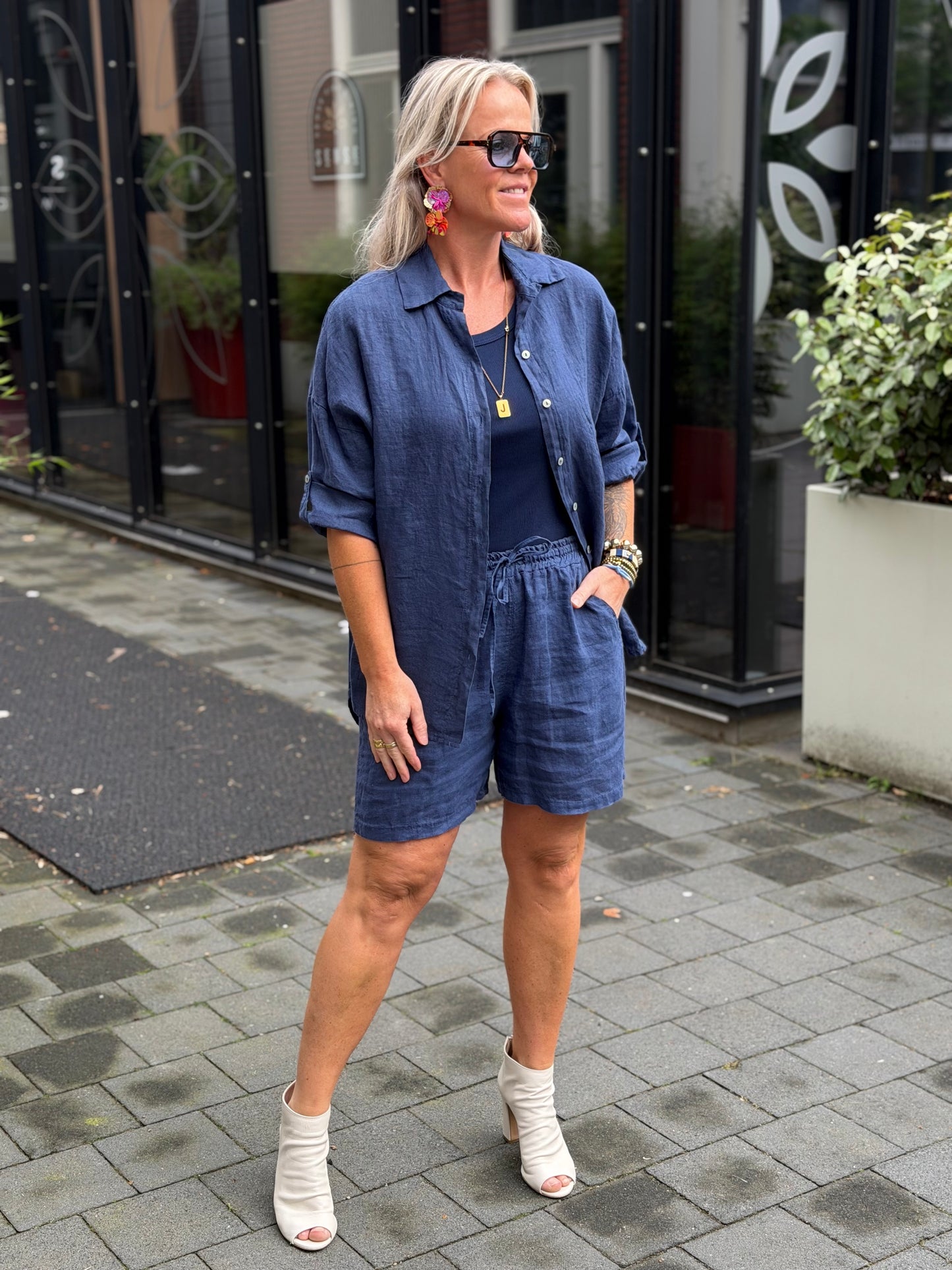 Linnen short donker blauw