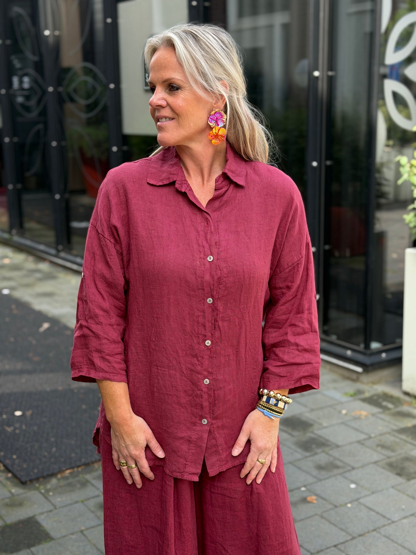 Linnen blouse kimmie Bordeaux’
