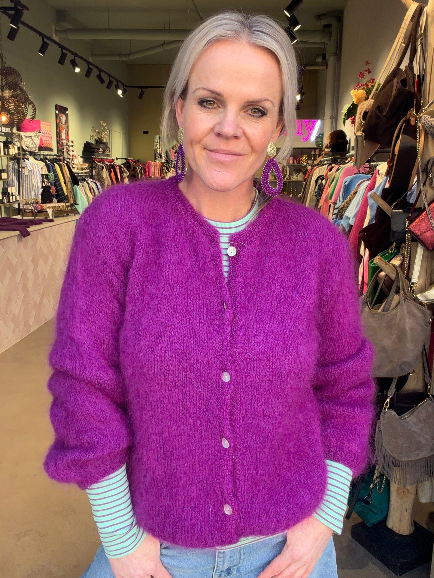 Mohair cardigan purple
