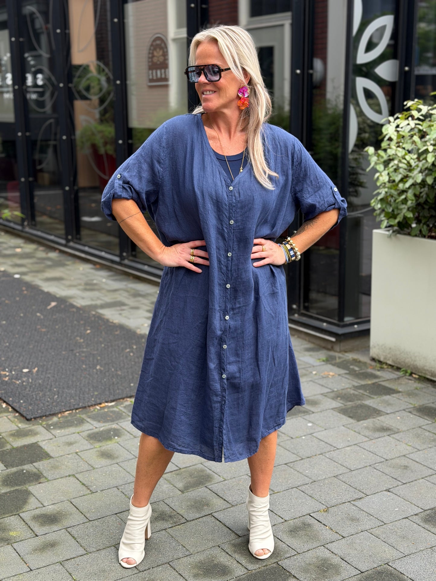 Linnen kimono blouse donker blauw