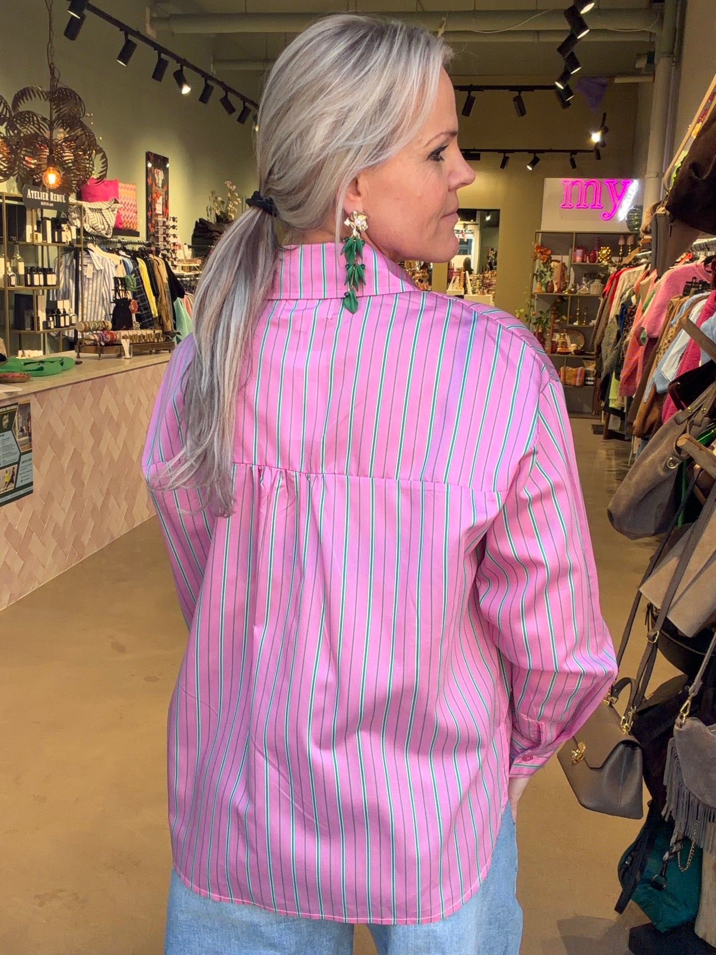 Pink Blouse joli green stripe