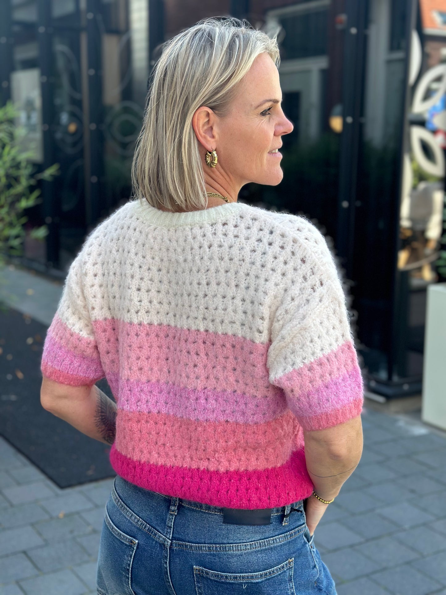 Knitted Stripe trui pink