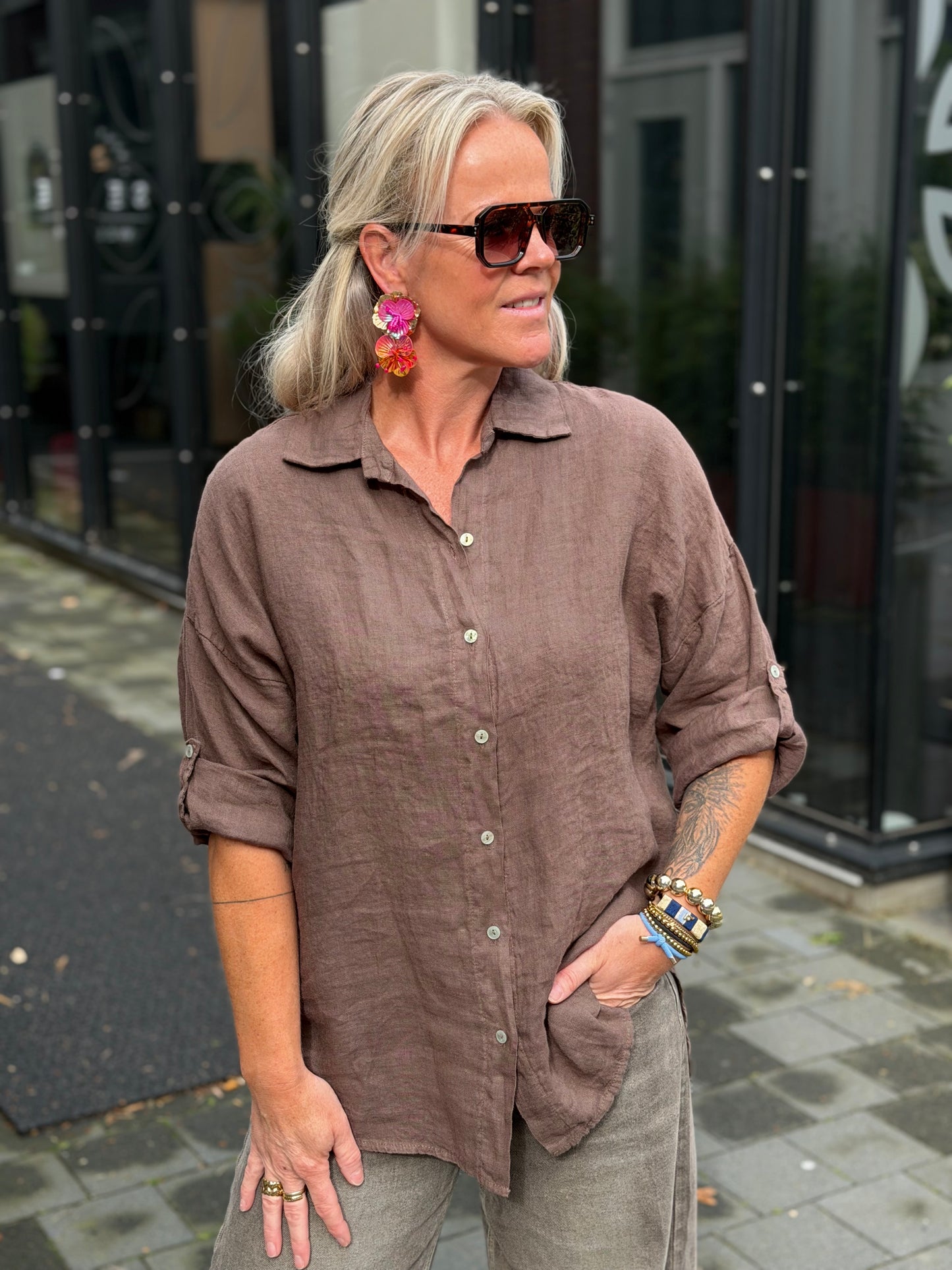 Linnen blouse kimmie bruin