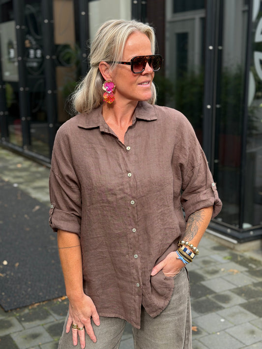 Linnen blouse kimmie bruin