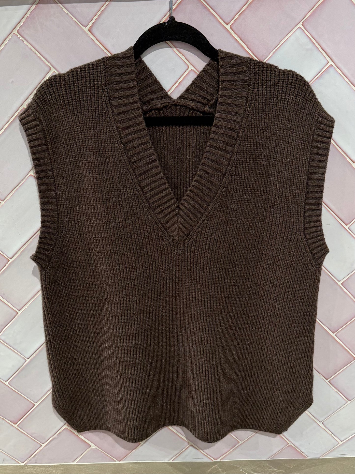 Oversized rib spencer donker bruin