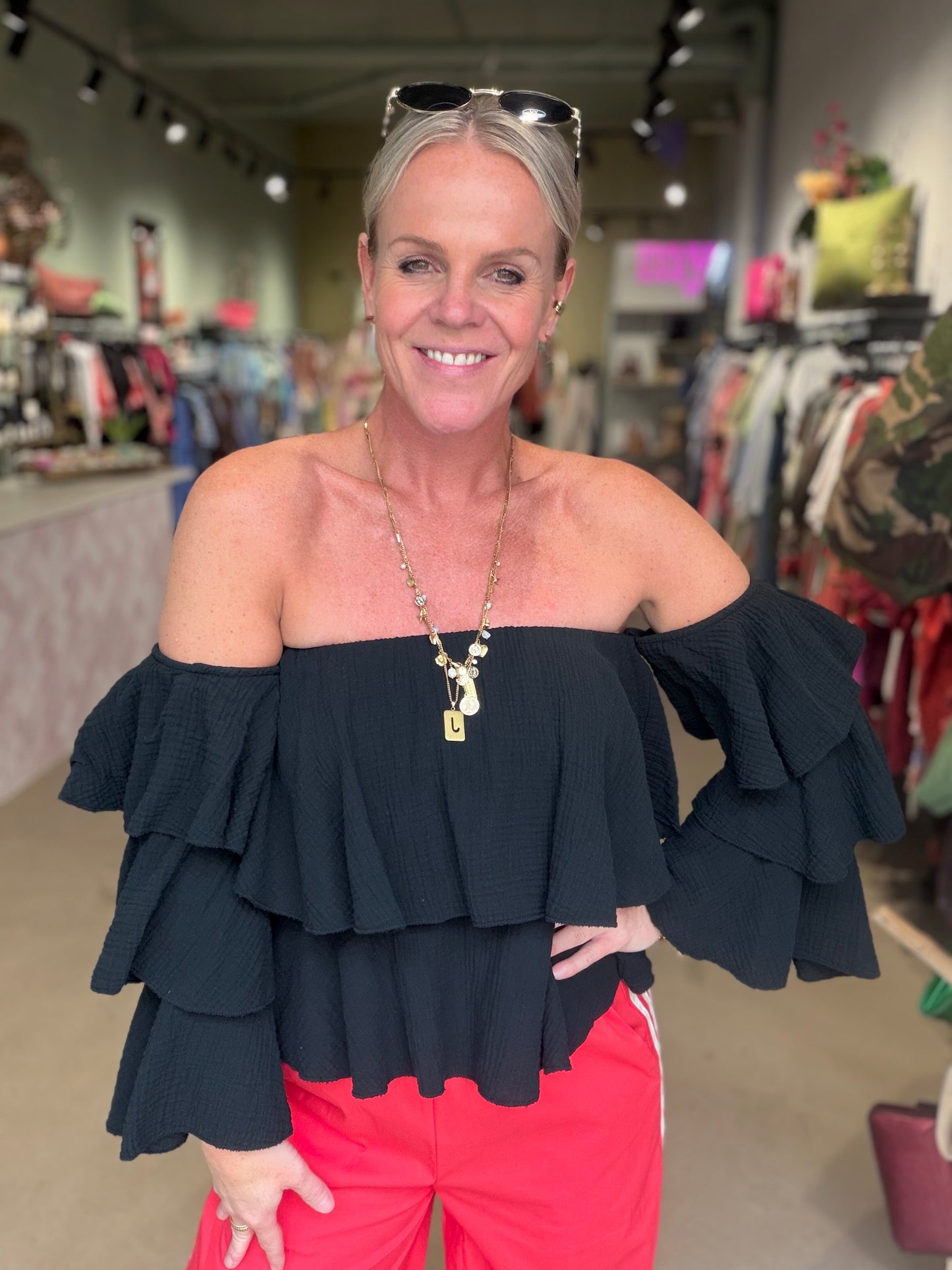 Wafel top strapless zwart