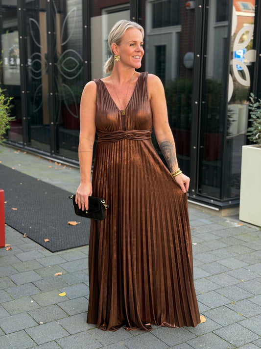 Glam plissé dress bruin