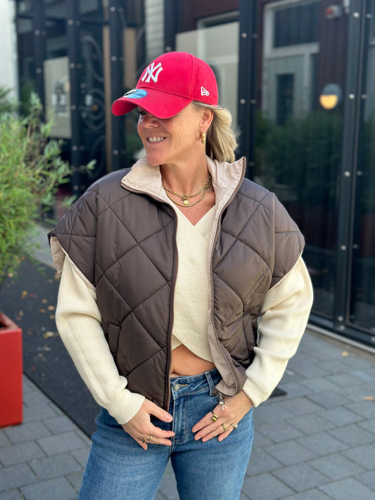 Padded bodywarmer dubbelzijdig bruin