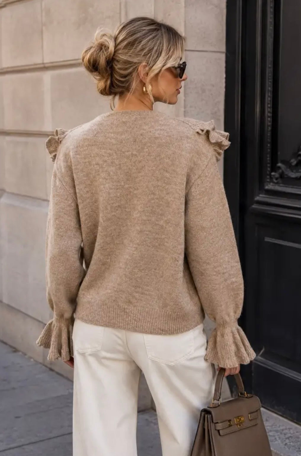 Volant trui beige