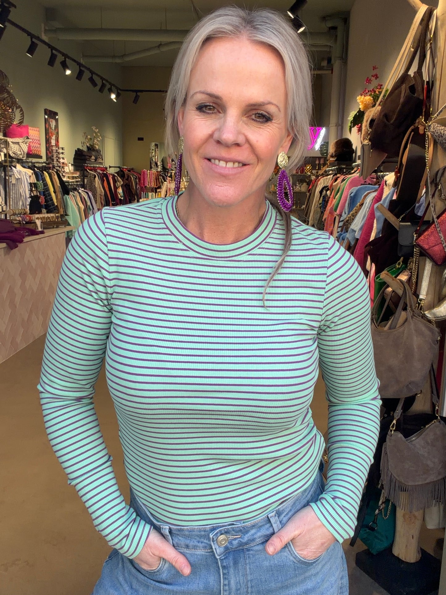 Longsleeve stripe aqua-paars