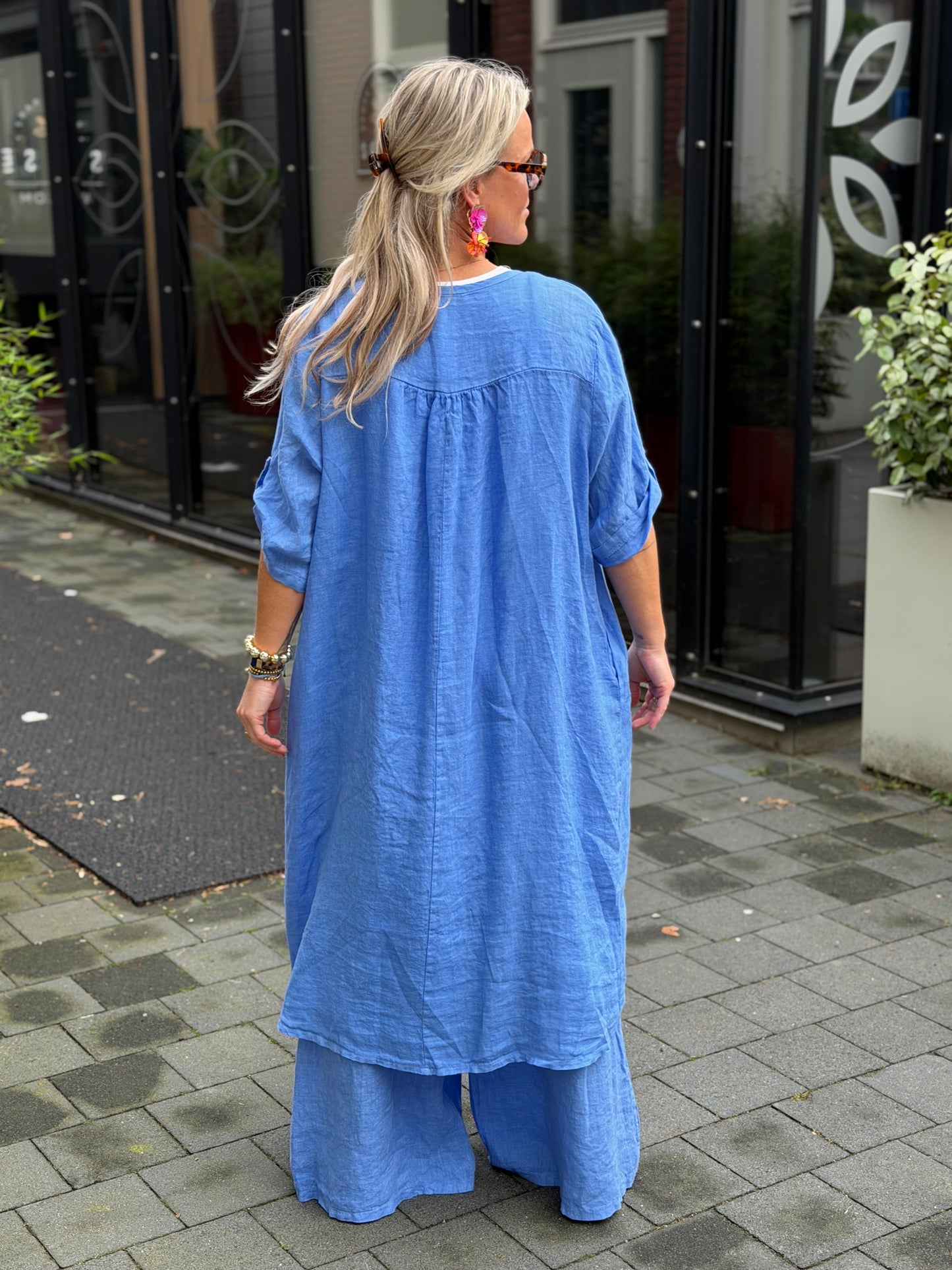 Linnen kimono blouse lavendel blauw