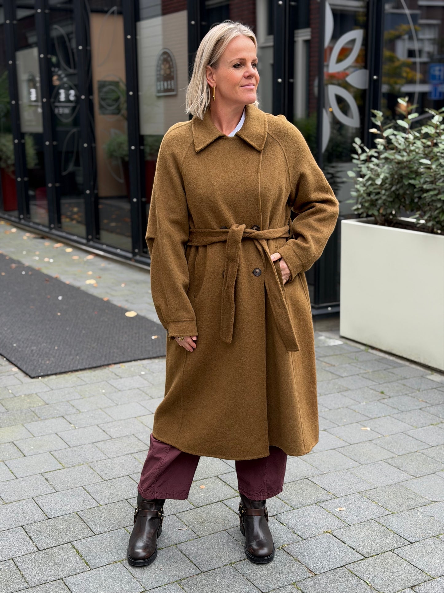 Wollen mantel jas mosterd