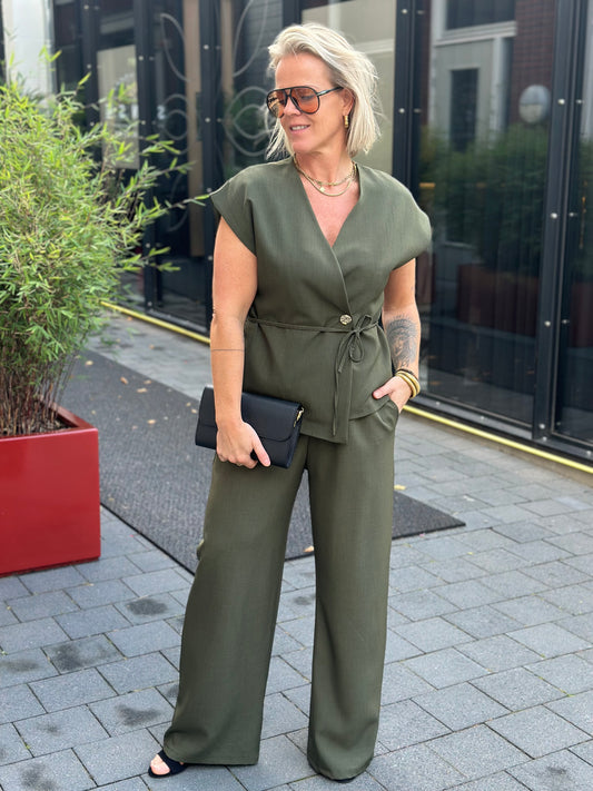 Tweedelige set broek en gilet khaki