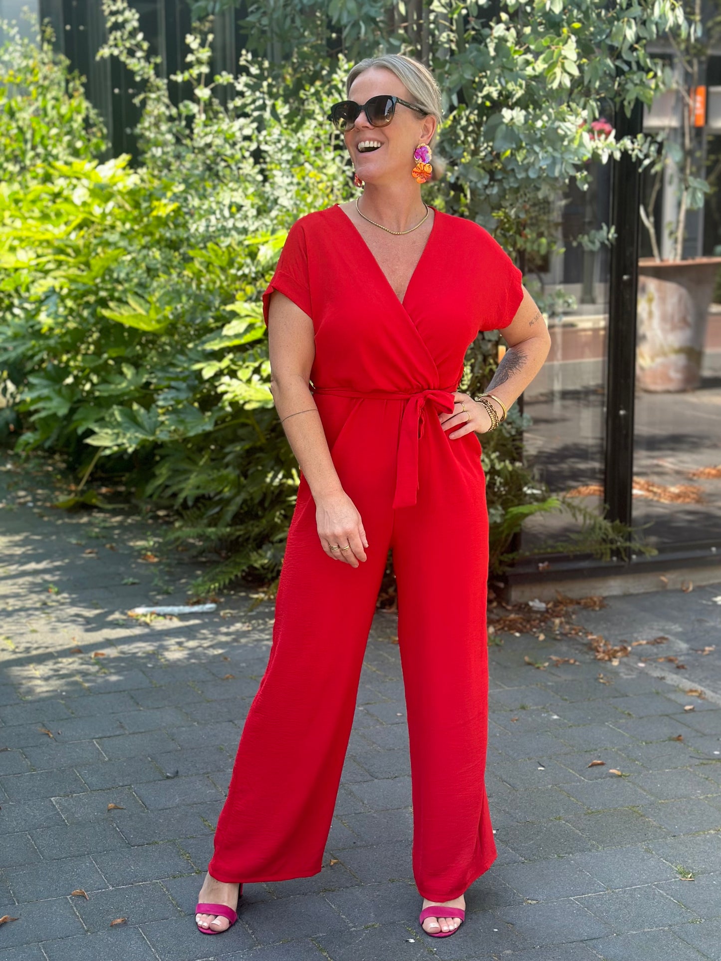 overslag jumpsuit Roma rood