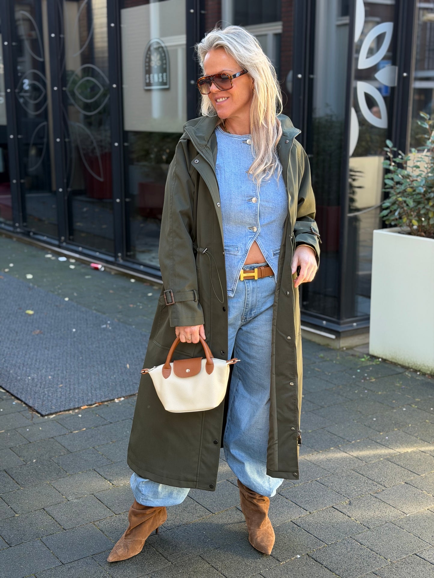 Lange trenchcoat khaki