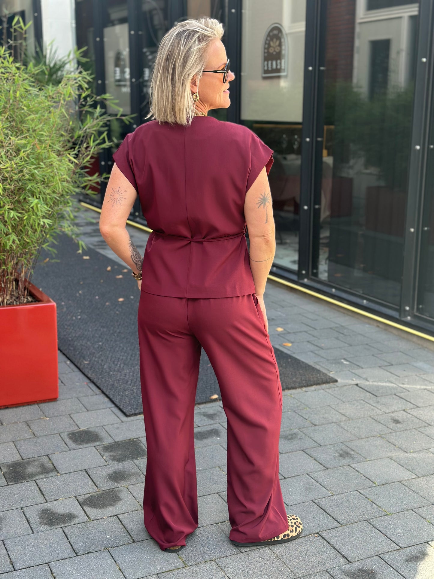 Tweedelige set broek en gilet Bordeaux