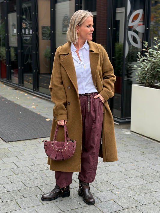 Wollen mantel jas mosterd