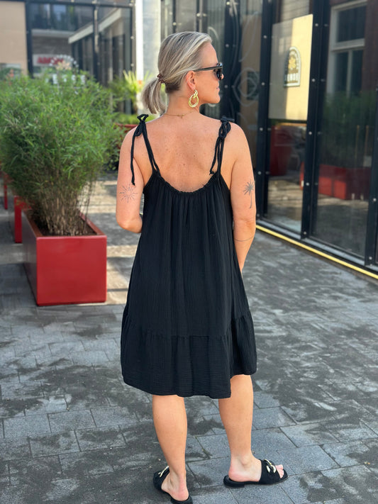 Summer wafel Dress zwart