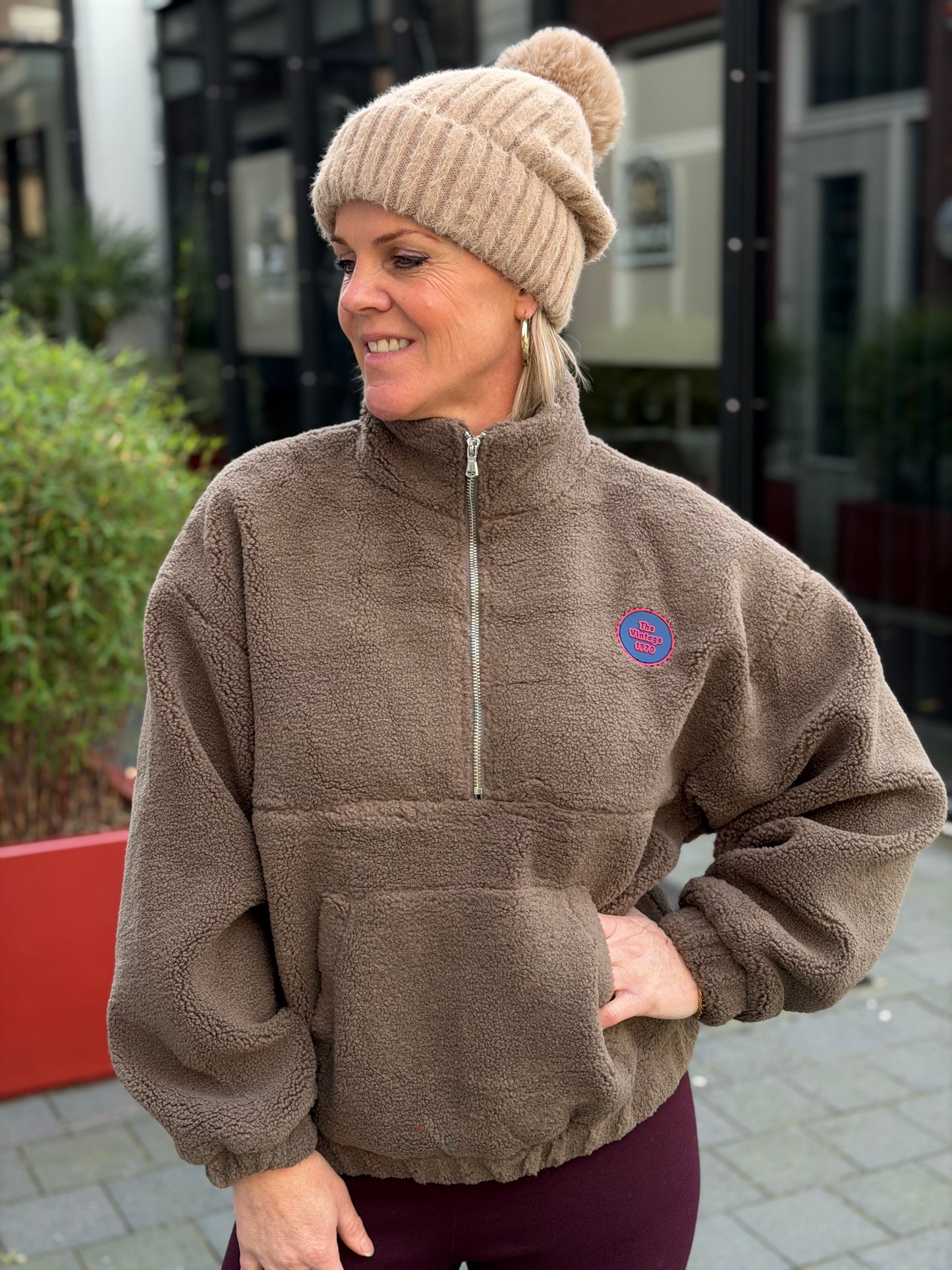 Teddy trui anorak taupe