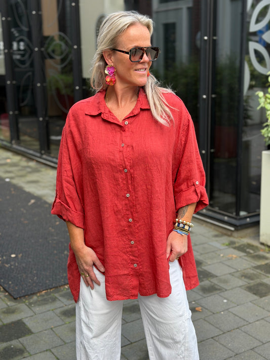 Linnen blouse oversized steen rood