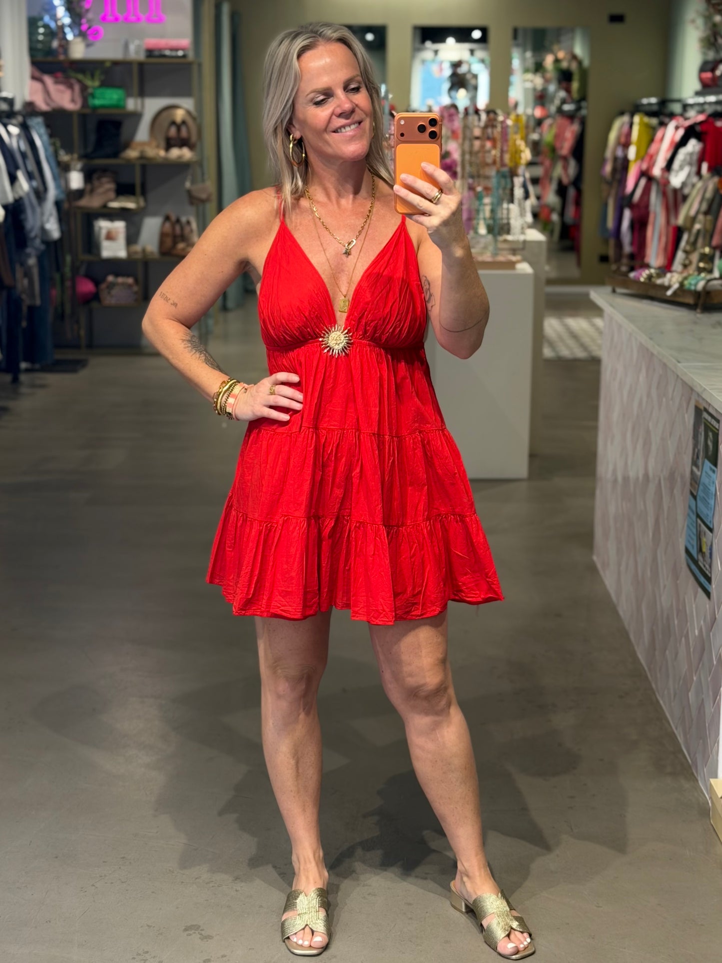 Cotton SUN Dress kort rood