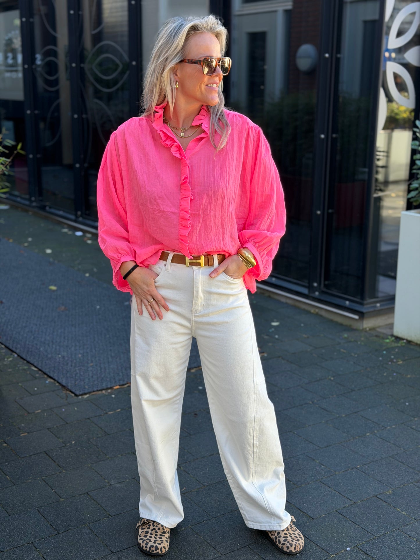 Oversized blouse neon koraal