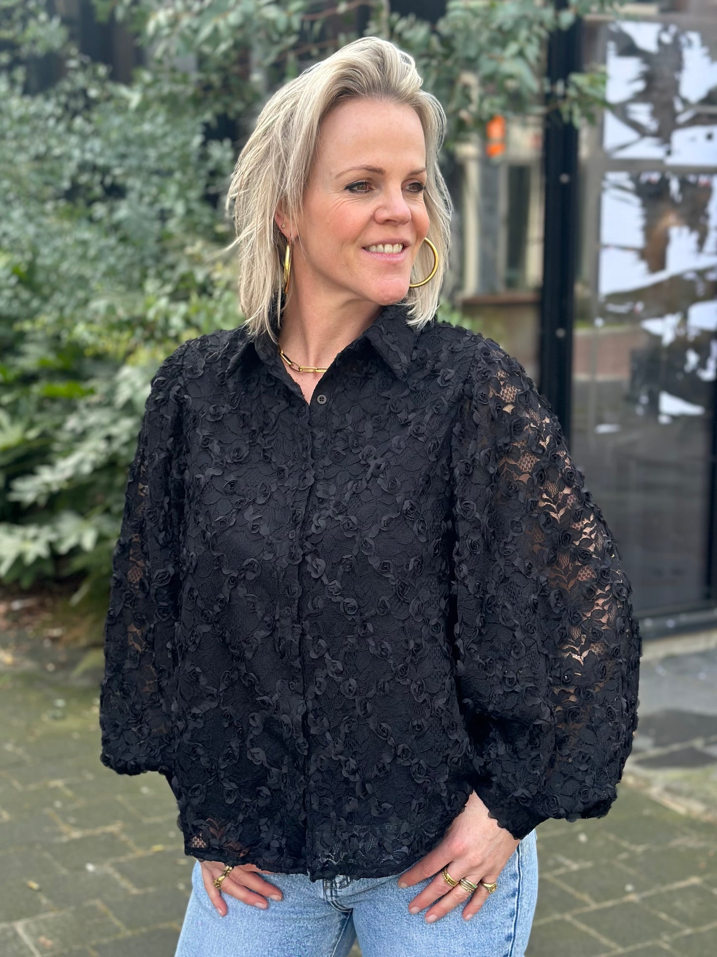 Kanten blouse zwart