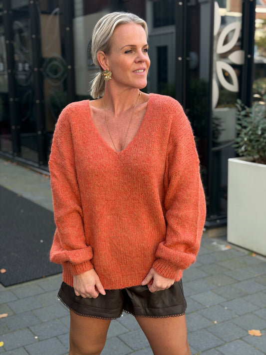 Vhals trui lang oranje melee