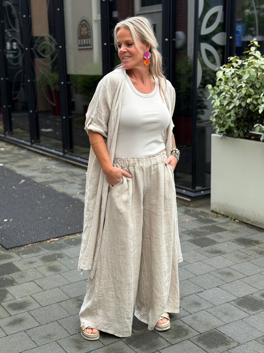 Linnen kimono blouse beige