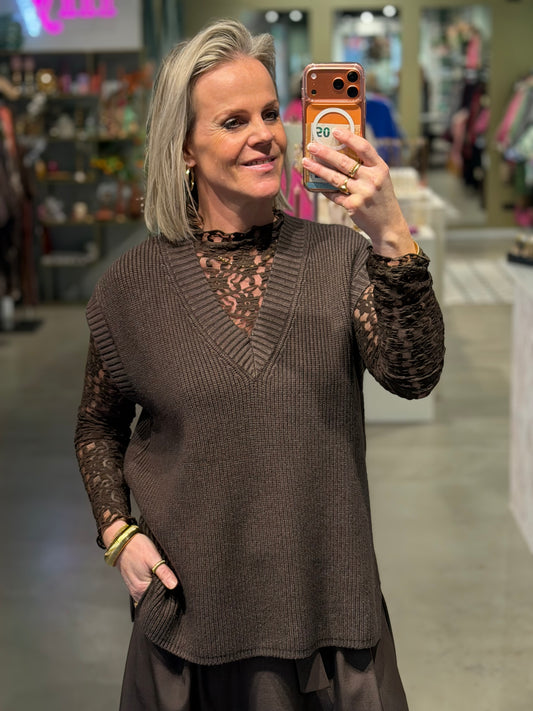 Oversized rib spencer donker bruin