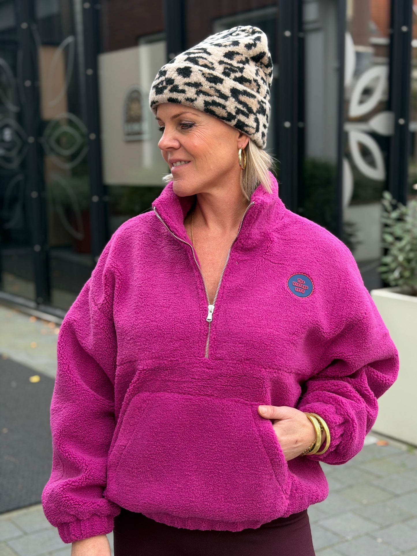 Teddy trui anorak fuchsia