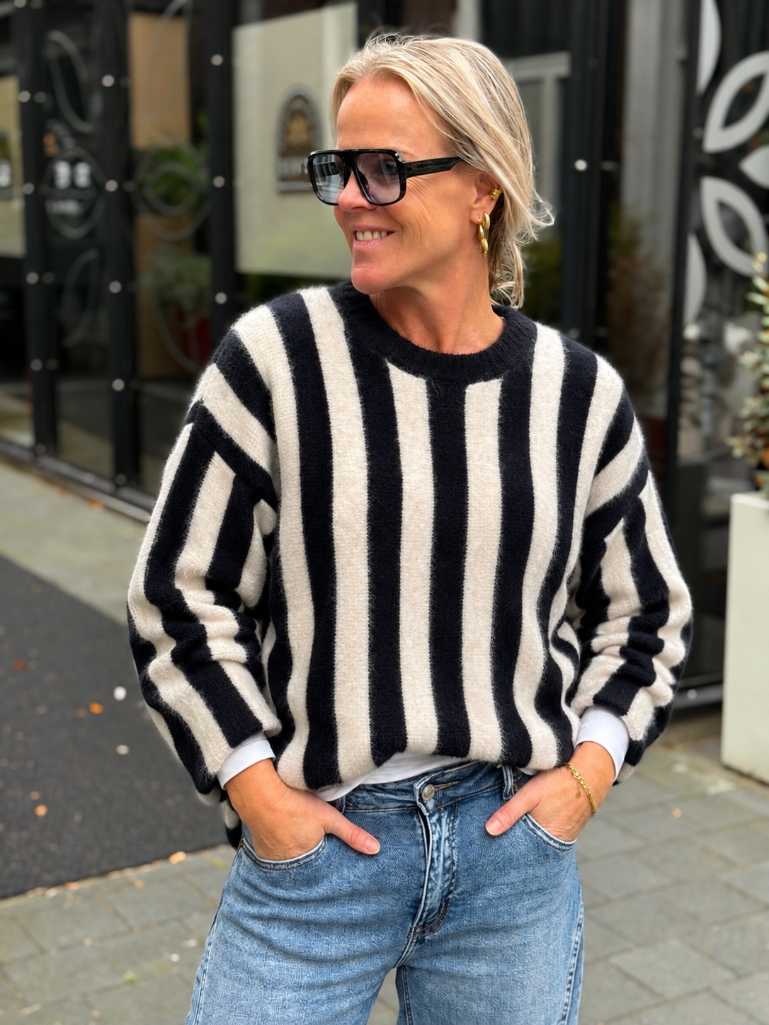 Stripe trui Black/white
