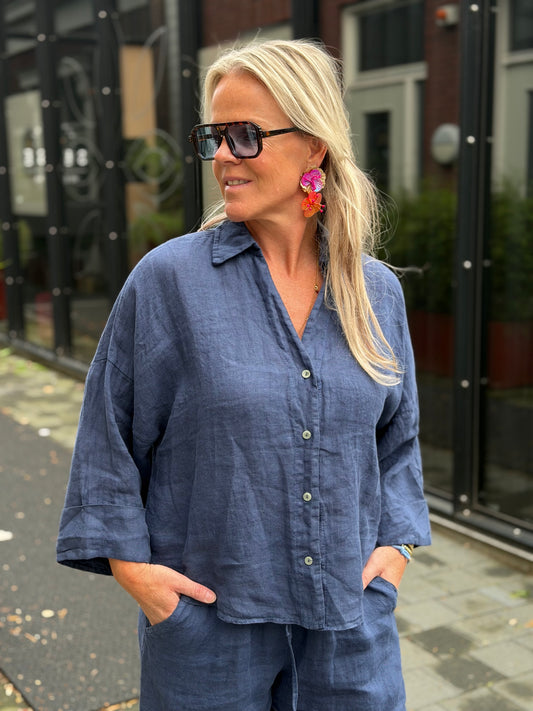Linnen blouse Linda donker blauw