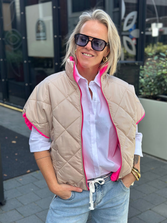 Padded bodywarmer dubbelzijdig beige
