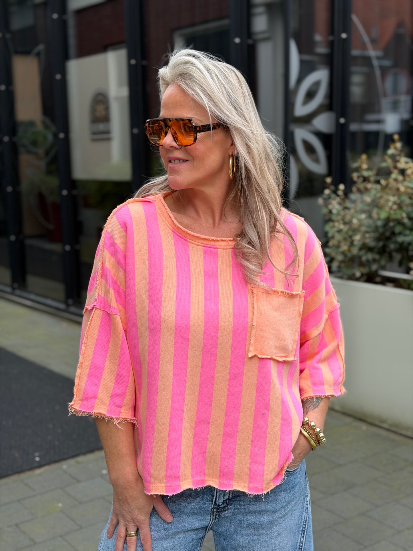 Sweater stripe pink/neon