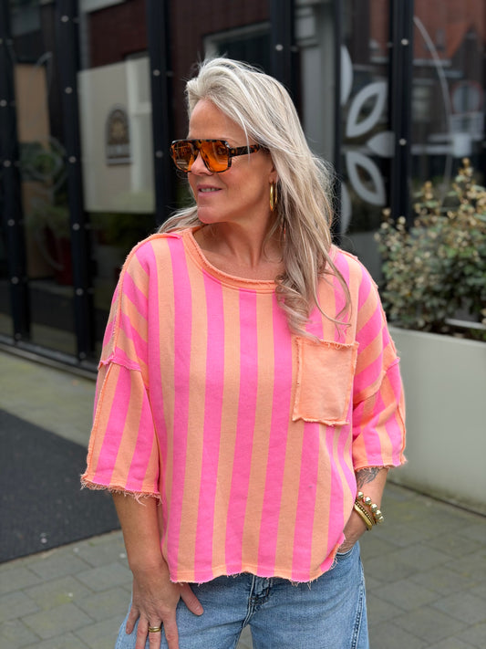 Sweater stripe pink/neon