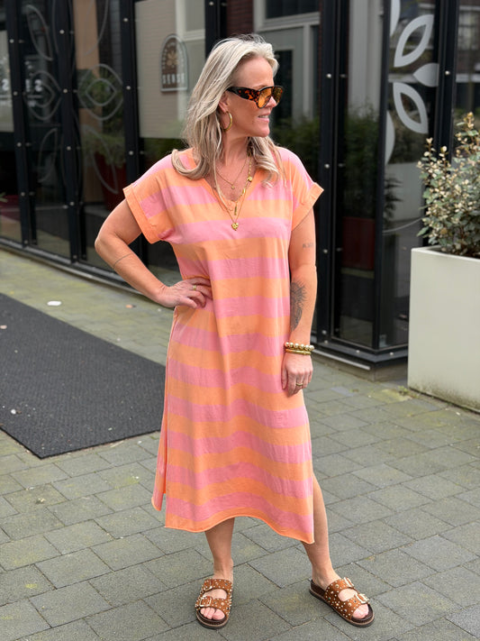 T-shirt Dress Moon stripe ORANGE /pink