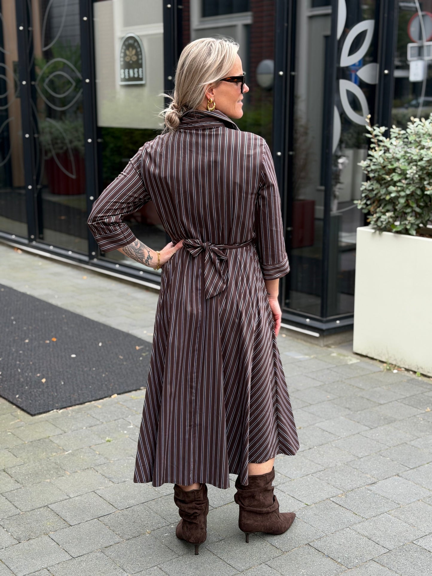 Wikkel jurk Stripe bruin cotton