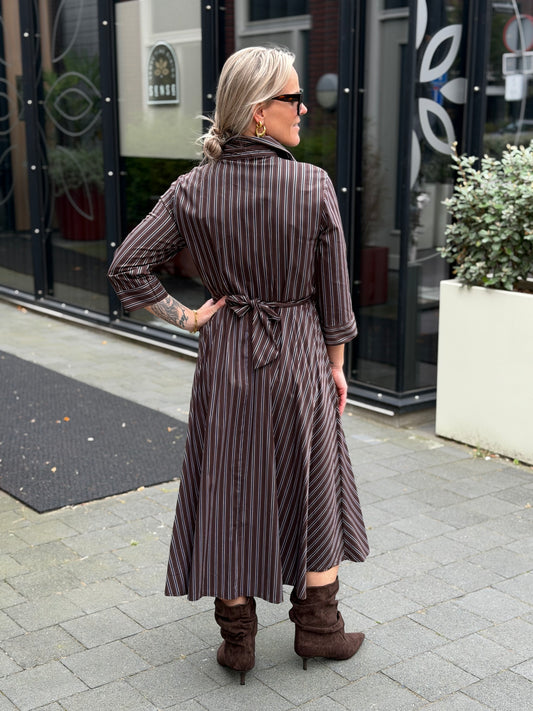 Wikkel jurk Stripe bruin cotton