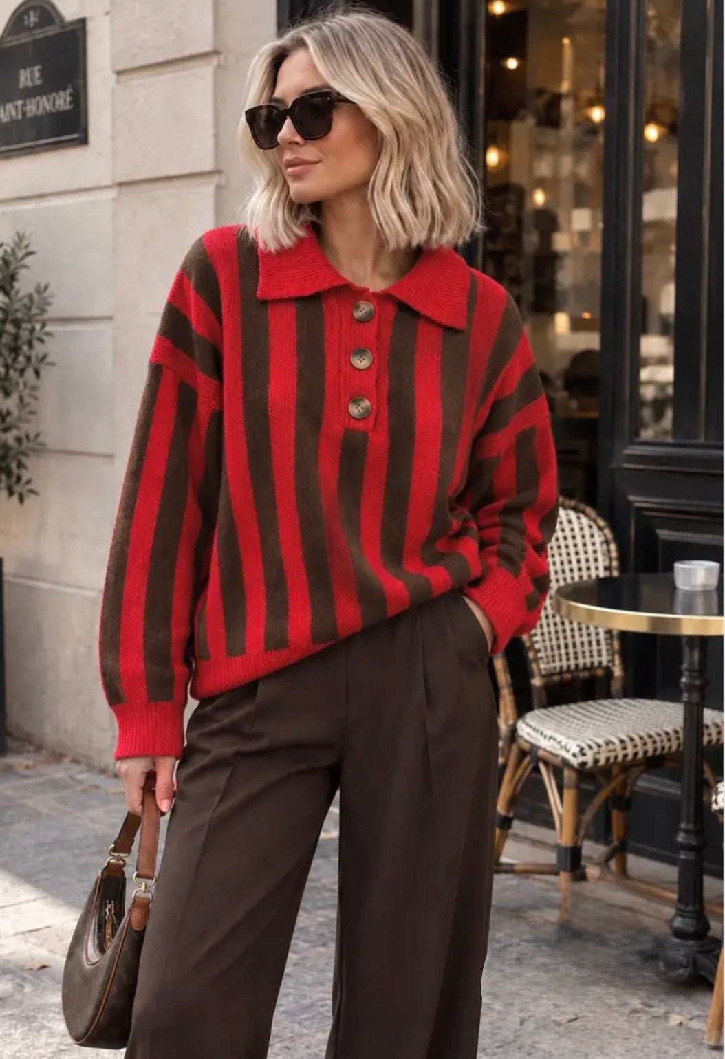 polosweater Emma rood/bruin