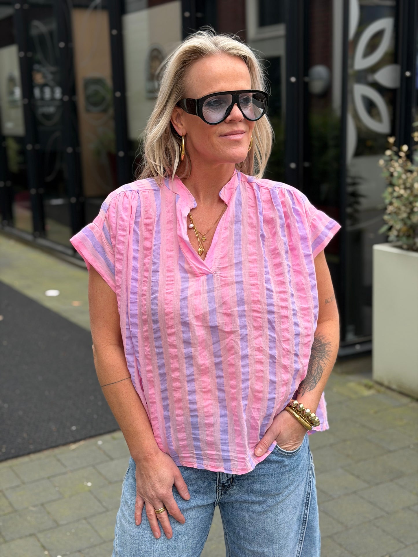 stripe top pink/lila