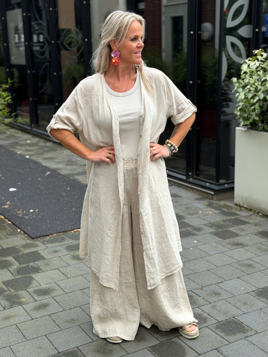 Linnen kimono blouse beige