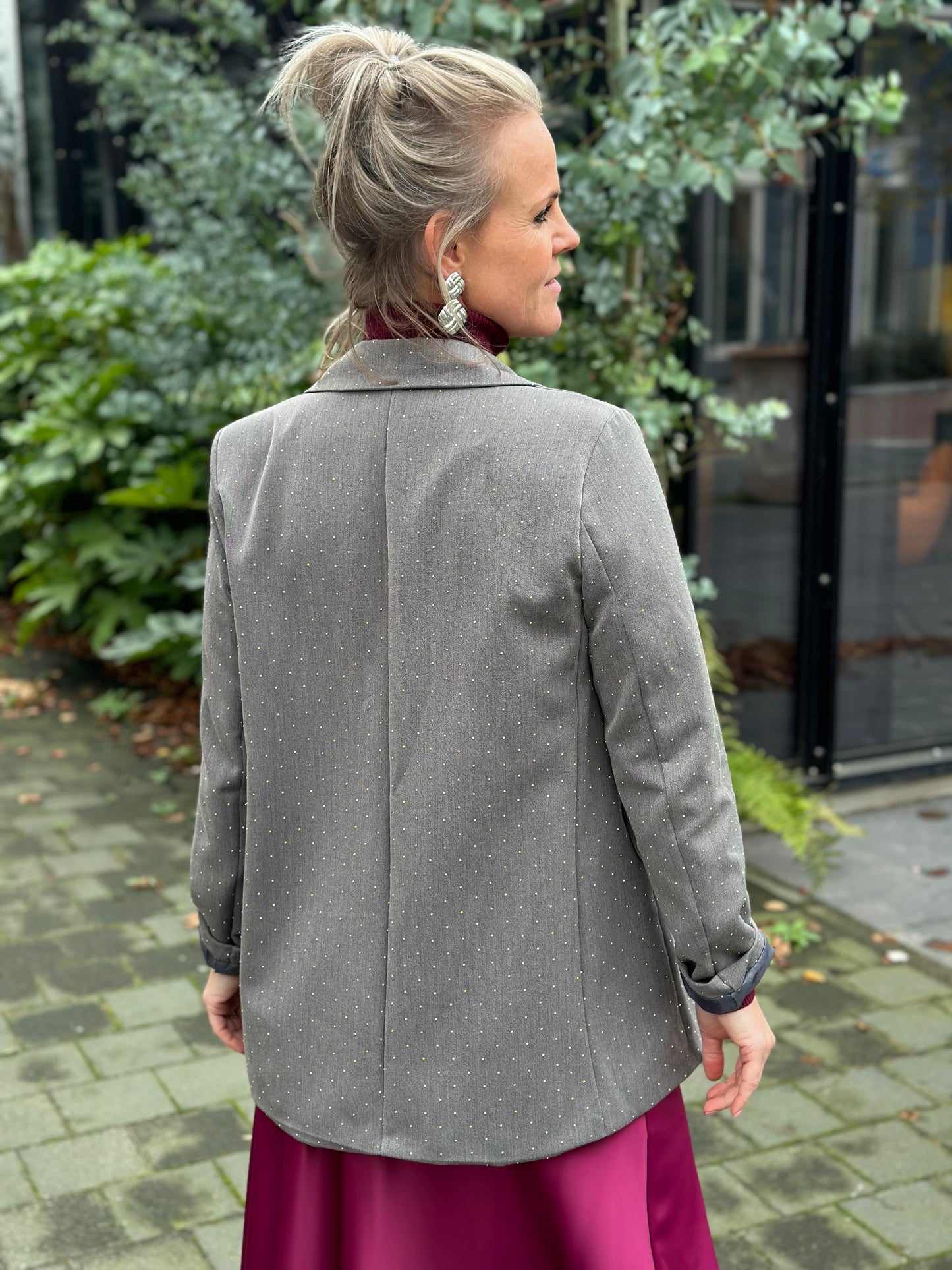 Blazer kristal met strass grijs