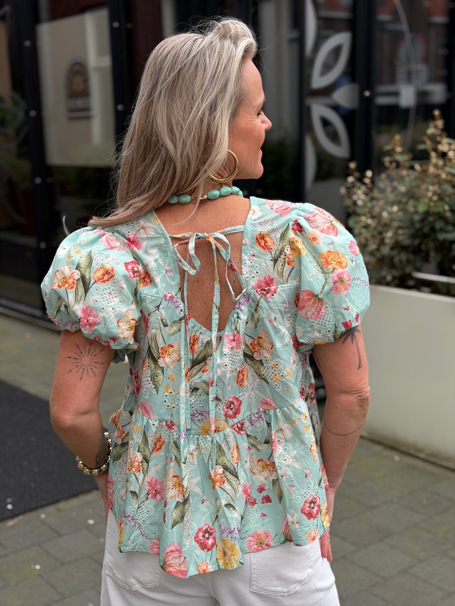 Broderie top Yuna aqua