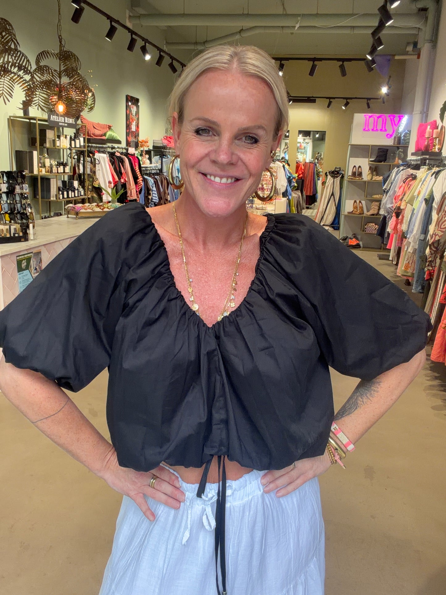 Crop top ballon zwart